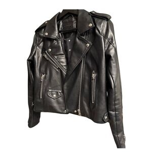 Blank NYC vegan leather moto-jacket | black w silver details | size S